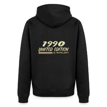 1990 Geburtstagsgeschenkidee 1990 - Unisex Premium Bio Zip Hoodie - Schwarz - Hinten - Nico (187cm)