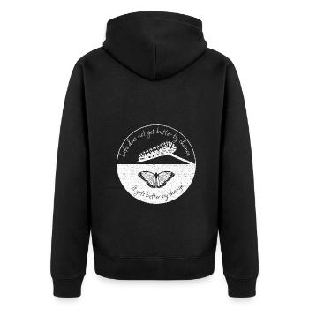 Inspirierender Spruch Schmetterling Natur cool - Unisex Premium Bio Zip Hoodie - Schwarz - Hinten - Nico (187cm)