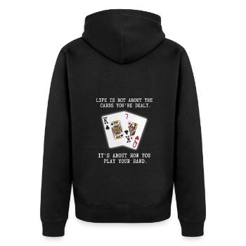 Citation inspirante sur les cartes à jouer au poker - Veste à capuche bio Premium Unisexe - noir - Dos - Nico (187cm)