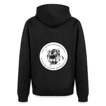 Inspirierender Spruch Tiger Mindset Motivation - Unisex Premium Bio Zip Hoodie - Schwarz - Hinten - Nico (187cm)