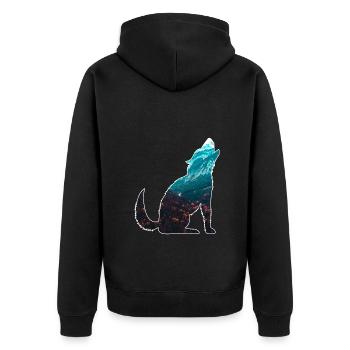 Die Wildnis ruft Wolf Berge Wald Natur Wandern - Unisex Premium Bio Zip Hoodie - Schwarz - Hinten - Nico (187cm)