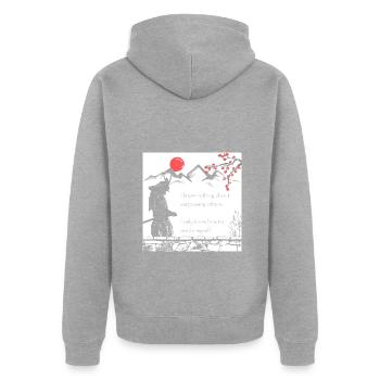 Citation de samouraï Japan Warrior Inspiration Dicton - Veste à capuche bio Premium Unisexe - gris chiné - Dos - Nico (187cm)