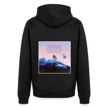 Motivation Zitat Inspirierend Erfolg Himmel Berge - Unisex Premium Bio Zip Hoodie - Schwarz - Hinten - Nico (187cm)