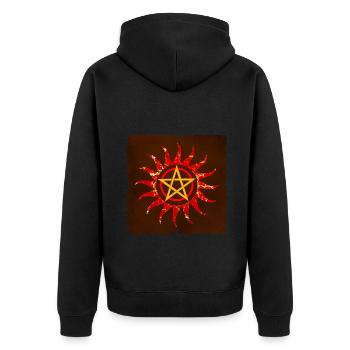 pentagramm in sonne e 232 - Unisex Premium Bio Zip Hoodie - Schwarz - Hinten - Nico (187cm)