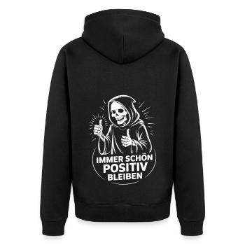 Immer schön positiv Skull Reaper Daumen hoch - Unisex Premium Bio Zip Hoodie - Schwarz - Hinten - Nico (187cm)