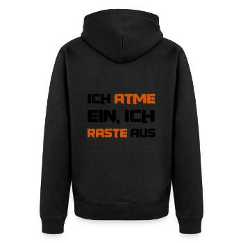 Lustiger Spruch ich atme ein - Unisex Premium Bio Zip Hoodie - Schwarz - Hinten - Nico (187cm)