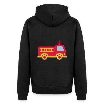 Feuerwehrauto mit Leiter - Unisex Premium Bio Zip Hoodie - Schwarz - Hinten - Nico (187cm)