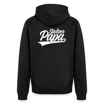 STOLZER PAPA VATI - Unisex Premium Bio Zip Hoodie - Schwarz - Hinten - Nico (187cm)