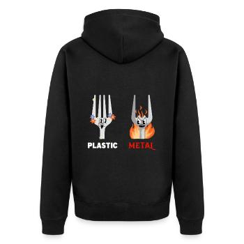 Gabel Plastic Metal Musik - Unisex Premium Bio Zip Hoodie - Schwarz - Hinten - Nico (187cm)