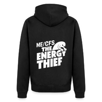 ME/CFS: The Energy Thief - Der Energie Dieb - Unisex Premium Bio Zip Hoodie - Schwarz - Hinten - Nico (187cm)