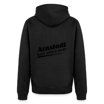 Arnstadt - Stadt best place ever - Unisex Premium Bio Zip Hoodie - Schwarz - Hinten - Nico (187cm)