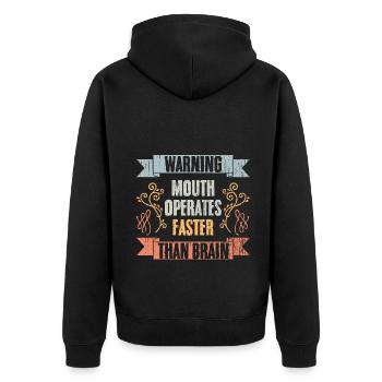 Warning Mouth Operates Faster Than Brain Vintage - Unisex Premium Organic Zip Hoodie - black - Back - Nico (187cm)