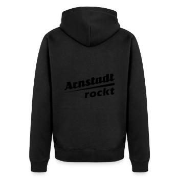 Arnstadt - Textdesign mit Stadtnamen - Unisex Premium Bio Zip Hoodie - Schwarz - Hinten - Nico (187cm)