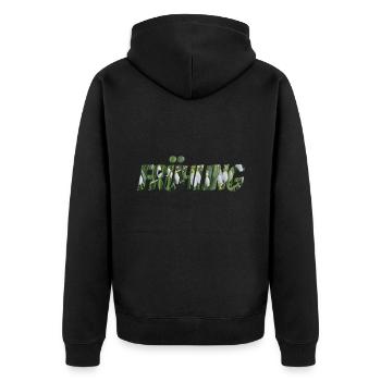 Frühling – Blumen Schriftzug mit Schneeglöckchen - Unisex Premium Bio Zip Hoodie - Schwarz - Hinten - Nico (187cm)
