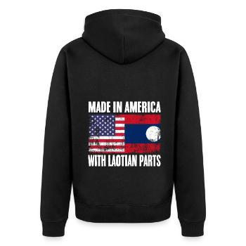 Made In America Vintage Half American Half Laotian - Unisex Premium Bio Zip Hoodie - Schwarz - Hinten - Nico (187cm)