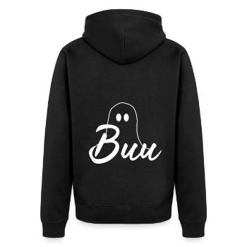 Halloween T-shirt Gespenst spooky cute Shirt - Unisex Premium Bio Zip Hoodie - Schwarz - Hinten - Nico (187cm)