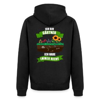 Ich bin Gärtner ich habe immer Recht - Unisex Premium Bio Zip Hoodie - Schwarz - Hinten - Nico (187cm)