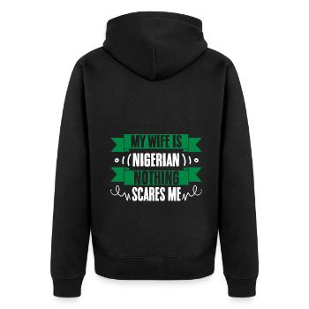 C’est drôle ma femme est nigériane rien ne me fait peur - Veste à capuche bio Premium Unisexe - noir - Dos - Nico (187cm)