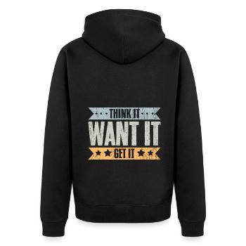 Think It Want It Get It Vintage Life Manifesting - Unisex Premium Organic Zip Hoodie - black - Back - Nico (187cm)