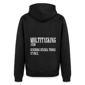 Sarcastic Multitasking Definition Clumsy Person - Unisex Premium Organic Zip Hoodie - black - Back - Nico (187cm)