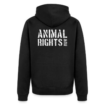 ANIMAL RIGHTS NOW - Unisex Premium Organic Zip Hoodie - black - Back - Nico (187cm)