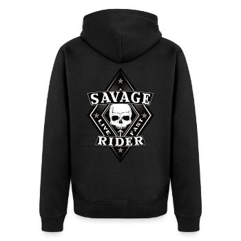 Savage Rider - Unisex Premium Bio Zip Hoodie - Schwarz - Hinten - Nico (187cm)
