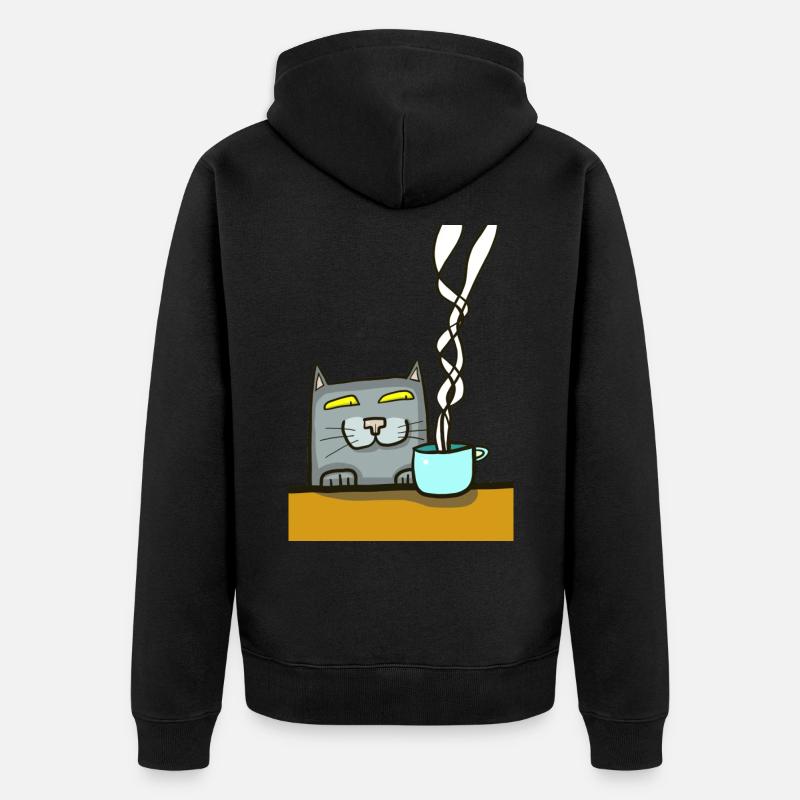 Chat avec du café - Veste à capuche bio Premium Unisexe - noir