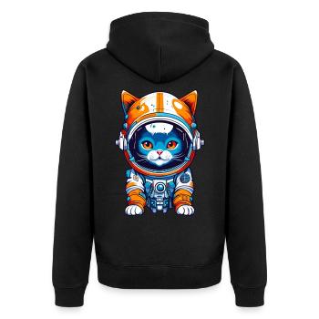Space Cat 01 - Unisex Premium Bio Zip Hoodie - Schwarz - Hinten - Nico (187cm)