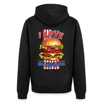 I Love Burger Hamburger Cheeseburger Fast Food USA - Unisex Premium Bio Zip Hoodie - Schwarz - Hinten - Nico (187cm)