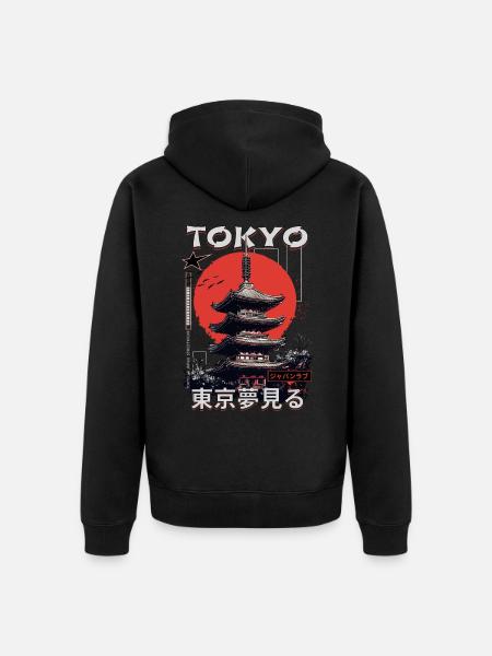 Tokio Japan Pagode Stadt Skyline Sonne Berg - Ekologisk premiumluvjack unisex - svart