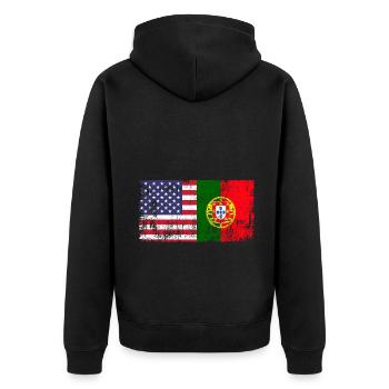 Vintage Portuguese American Flag A Portugal - Unisex Premium Bio Zip Hoodie - Schwarz - Hinten - Nico (187cm)