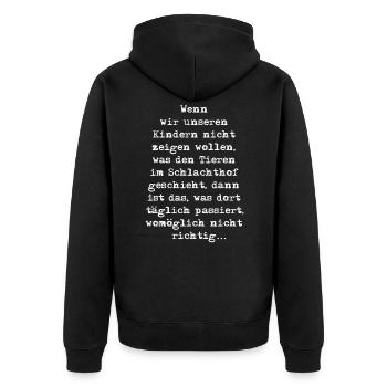 Veganer-Shirts gegen anti-veganes Bullshit-Bingo - Unisex Premium Bio Zip Hoodie - Schwarz - Hinten - Nico (187cm)