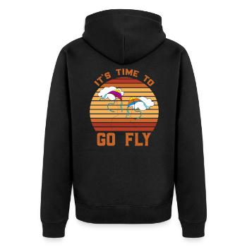 Papierdrachen steigen lassen - Herbst Hobby - Unisex Premium Bio Zip Hoodie - Schwarz - Hinten - Nico (187cm)