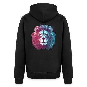 Futuristischer farbiger Neon Löwe Löwenkopf - Unisex Premium Bio Zip Hoodie - Schwarz - Hinten - Nico (187cm)