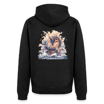 Drache mystisch Lindwurm Monster Ungeheuer Biest - Unisex Premium Bio Zip Hoodie - Schwarz - Hinten - Nico (187cm)