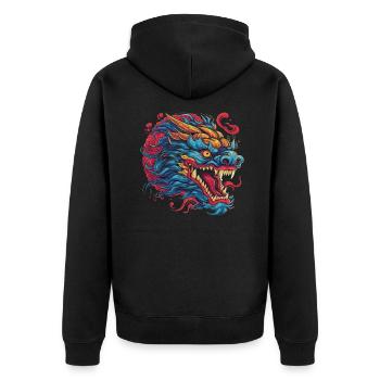 Drache mystisch Lindwurm Monster Ungeheuer Biest - Unisex Premium Bio Zip Hoodie - Schwarz - Hinten - Nico (187cm)