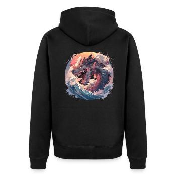 Drache mystisch Lindwurm Monster Ungeheuer Biest - Unisex Premium Bio Zip Hoodie - Schwarz - Hinten - Nico (187cm)