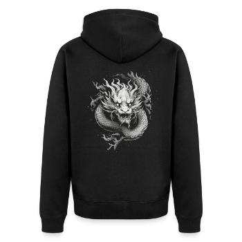 Drache mystisch Lindwurm Monster Ungeheuer Biest - Unisex Premium Bio Zip Hoodie - Schwarz - Hinten - Nico (187cm)