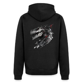 Mecha Tier Tiger Wolf Fuchs Dino Bär Cyborg - Unisex Premium Bio Zip Hoodie - Schwarz - Hinten - Nico (187cm)