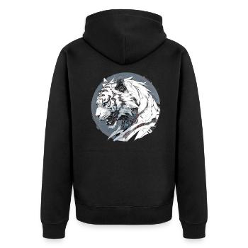 Mecha Tier Tiger Wolf Fuchs Dino Bär Cyborg - Unisex Premium Bio Zip Hoodie - Schwarz - Hinten - Nico (187cm)