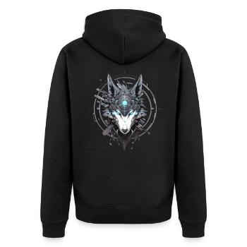 Mecha Tier Tiger Wolf Fuchs Dino Bär Cyborg - Unisex Premium Bio Zip Hoodie - Schwarz - Hinten - Nico (187cm)
