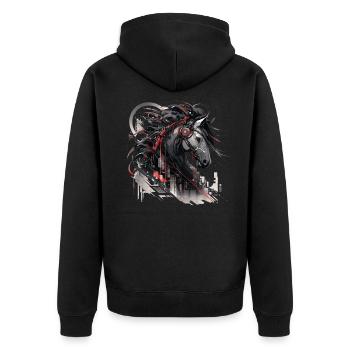Mecha Tier Tiger Wolf Fuchs Pferd Cyborg - Unisex Premium Bio Zip Hoodie - Schwarz - Hinten - Nico (187cm)