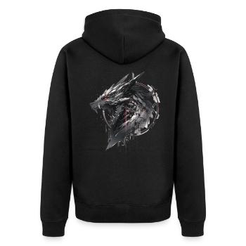 Mecha Tier Tiger Wolf Fuchs Cyborg Wildschwein - Unisex Premium Bio Zip Hoodie - Schwarz - Hinten - Nico (187cm)