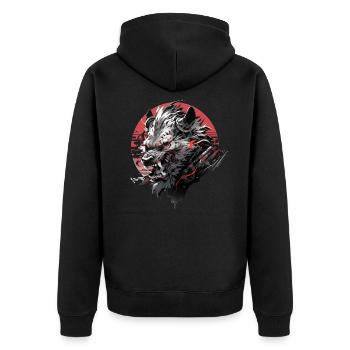 Mecha Tier Tiger Wolf Fuchs Drache Cyborg - Unisex Premium Bio Zip Hoodie - Schwarz - Hinten - Nico (187cm)