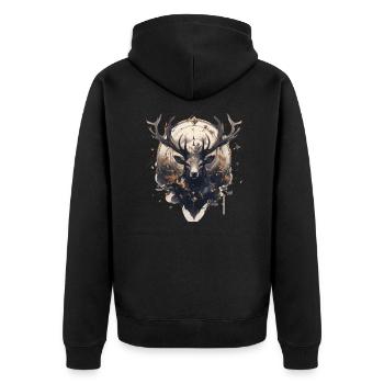 Elk deer nature Scandinavian forest - Unisex Premium Bio Zip Hoodie - Schwarz - Hinten - Nico (187cm)