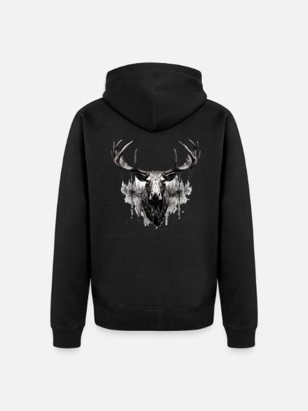 Elghjorte natur Skandinavisk skov - Premium økologisk unisex-hættejakke - sort