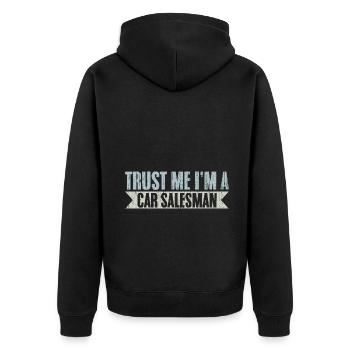 Trust Me Retro Car Salesperson For A Car Dealer - Unisex Premium Bio Zip Hoodie - Schwarz - Hinten - Nico (187cm)