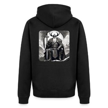 Stolzer Wikinger mit Hörner Helm - Unisex Premium Bio Zip Hoodie - Schwarz - Hinten - Nico (187cm)