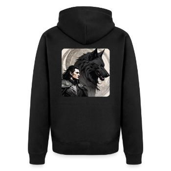 Loki mit Fenris Wolf Asgard Ragnarok - Unisex Premium Bio Zip Hoodie - Schwarz - Hinten - Nico (187cm)