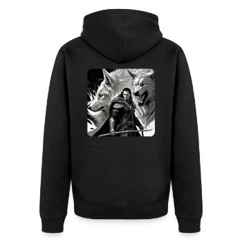 Loki mit Fenris Wolf Asgard Ragnarok - Unisex Premium Bio Zip Hoodie - Schwarz - Hinten - Nico (187cm)